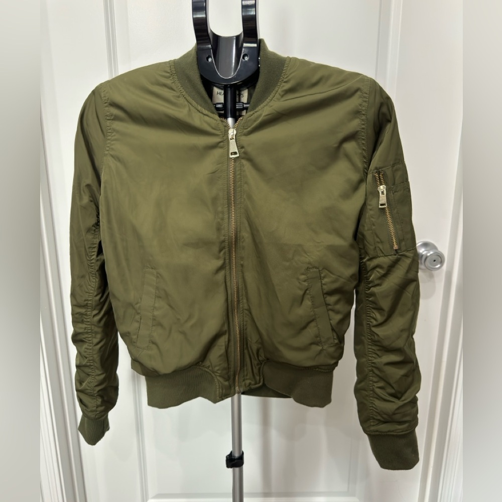 Military green bomber jacket